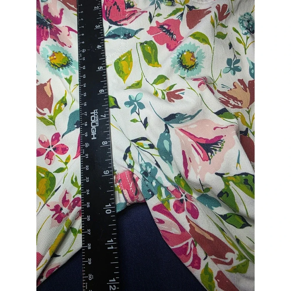 Time & Tru Women's Floral Stretch Pants White Pink Teal Slim Cropped Size M 8-10 - Picture 4 of 8